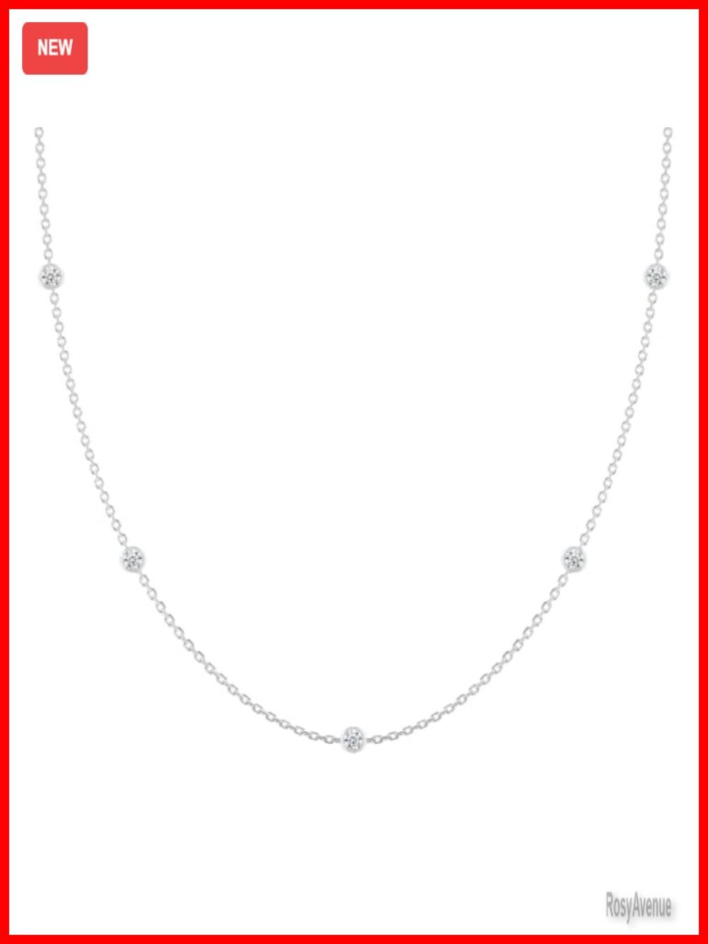0.5 CT Moissanite 5 Stone Station Necklace 14K Gold Plated 925 Sterling Silver